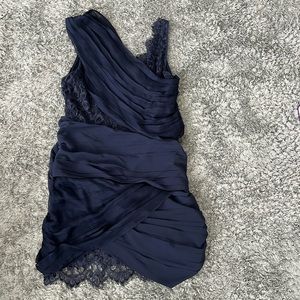 100% Silk Marcus Dark Blue Evening dress; Lace Women’s Dress ; Cocktail Party